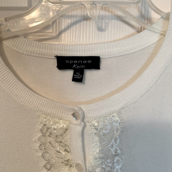 Spense knits ivory button down Cadigan with lace. **BOGO same or less$ - Picture 4 of 7